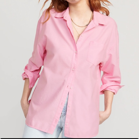 NWT OLD NAVY Oversized Button-Down Boyfriend Shirt  Pink TranceMEDIUM - Picture 2 of 5